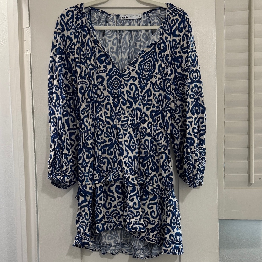 Zara Navy and White Printed Tunic
